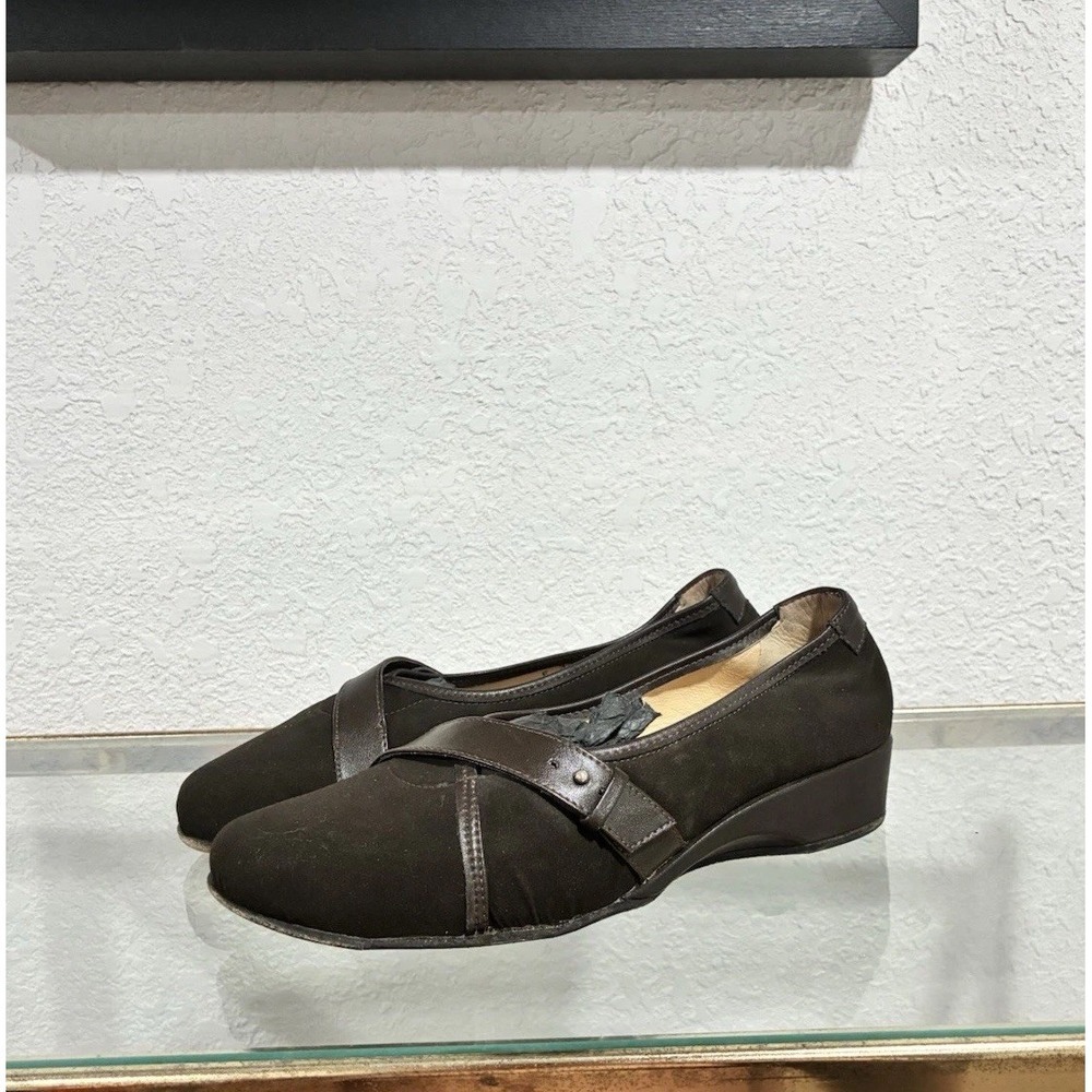 Taryn Rose Leather Slip-On Wedge Ballet Shoes Black Size 38.5 Made In Italy US 8